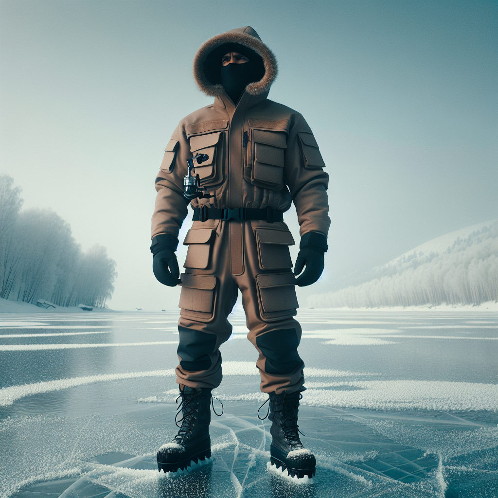 Person dressed in winter fishing gear