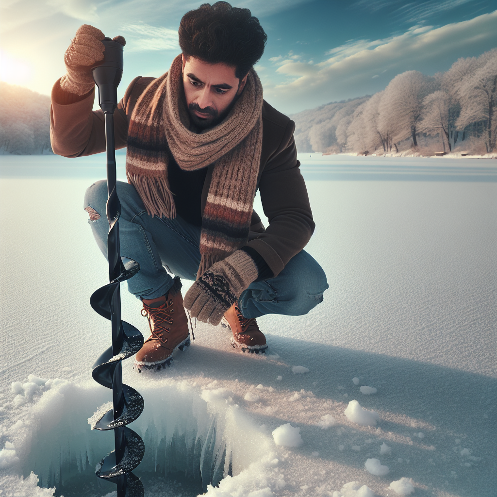 Checking ice thickness with an auger