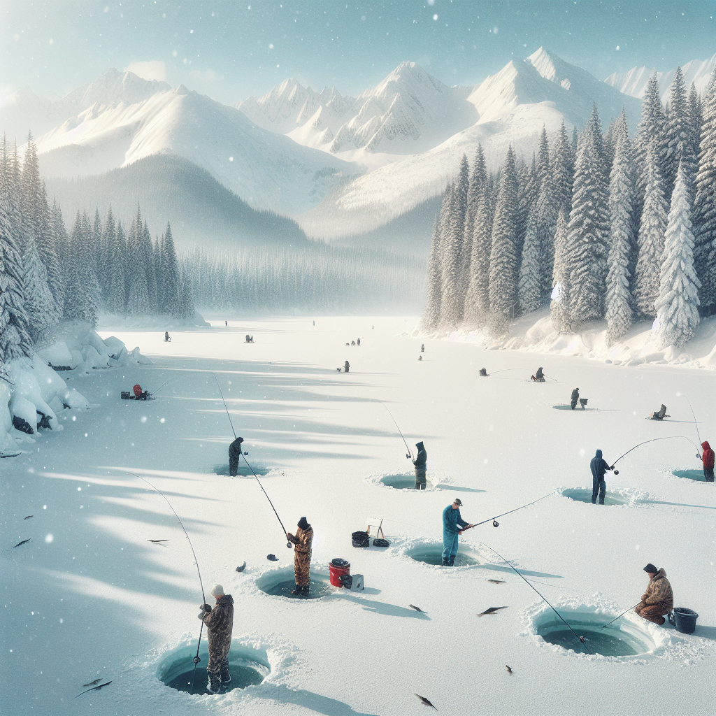 Winter ice fishing scene